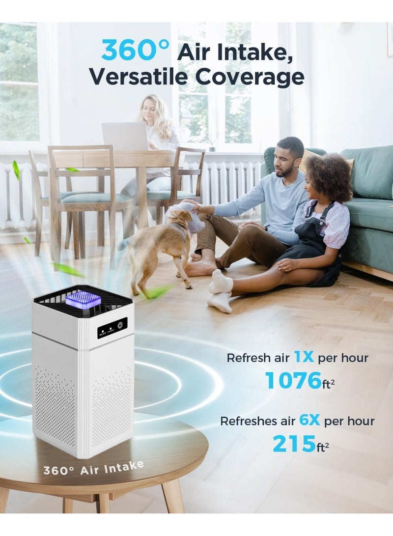 HEPA منقيات الهواء للمنزل غرفة كبيرة تصل إلى 1076 قدم مربع - فلتر يصل إلى 99.9% من الملوثات والدخان وحبوب اللقاح والغبار - فلتر هواء هادئ HEPA - جهاز تنقية الهواء لغرفة النوم مع ضوء ليلي - Image 2